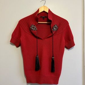 Gucci Red V-Neck Sweater with Embellishments - Size Large
